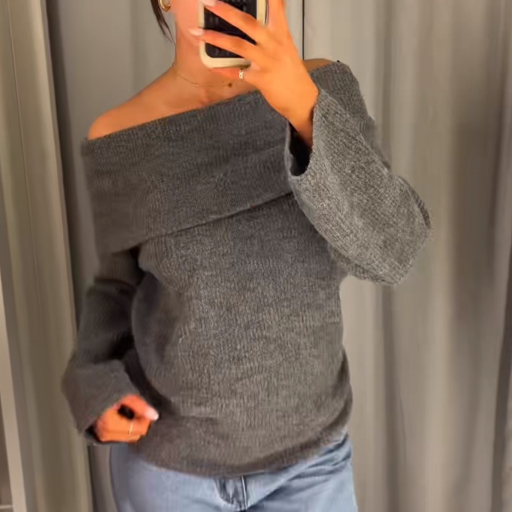 H&M Off-the-Shoulder Gray Women's Sweater